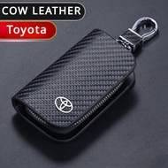 Carbon Fiber Style Leather Car Key Case Cover Holder Bag Pouch Wallet For Toyota Veloz Innova Zenix Fortuner Avanza Yaris Corolla Cross Altis Rush Camry CHR Vios Sienta Harrier