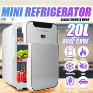 【cusu】220V Dual Core Home Car 20L Mini Fridge Portable Outdoor Refrigerator Auto Freezer Heater RV Truck Travel Cooler