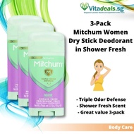 3-Pack Mitchum Antiperspirant Deodorant Dry Stick for Women, Long Lasting, Fight Body Odor, Triple Odor Defense Gel