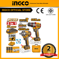 INGCO Combo set สว่านกระแทกไร้สาย 66 Nm และ สว่านบล๊อกกระแทกไร้สาย 400 Nm CKLI20275