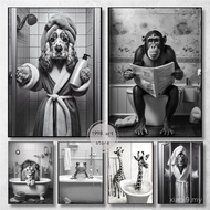 Animal Funny Cute Lion Dog Monkey in Bathtub Bathroom Art Poster Canvas Painting Wall Print Picture 