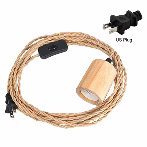 Wood Pendant Light Cord Kit ,3M Vintage Industrial Hanging Plug In Lamp Cord With Twisted Nylon Rope