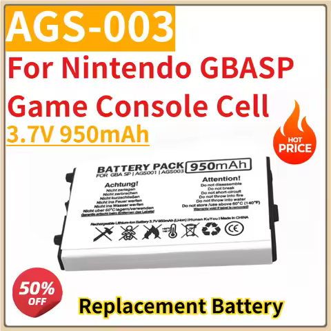 New Replacement Battery AGS-003 3.7V 950mAh for Nintendo GBASP Game Console Cell