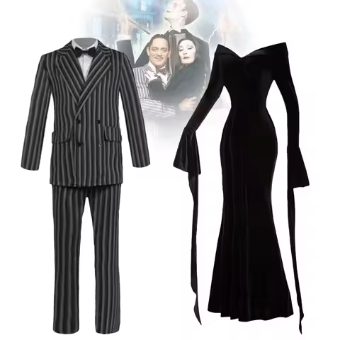 New The Addams Cosplay Family Wednesday Addams Costume Halloween Black Dress White Spot for Women Co