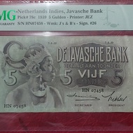 Netherlands Indies Javasche Bank Wayang 5 gulden 1939 graded 25