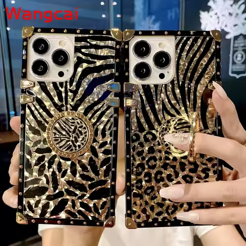 Luxury Gold Leopard Feather Phone Case for Honor 50 30 V30 20 Pro 30S 9X 20i 10i Glitter Ring Holder