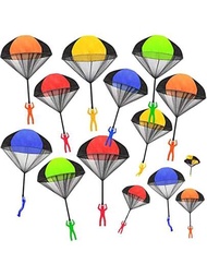 有5種顏色可選的室外手抛降落傘玩具,配有迷你士兵無組裝降落傘士兵彈簧,適用於戶外運動玩具禮物