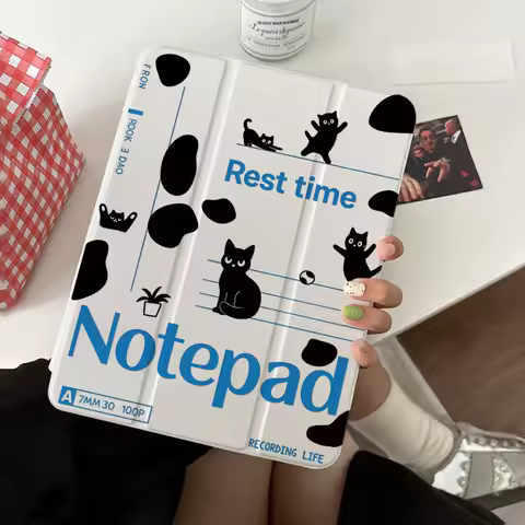 Black Cat& Notepad Table Case For Samsung Tab A9 A11 Plus S9 Plus S9 FE Plus S10 Plus S7 Plus S8 Plu
