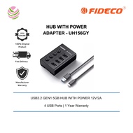 FIDECO (HKG04C)-4 PORT TYPE-C(A-C) USB3.2 GEN1 5GB HUB WITH POWER 12V/2A - UH156GY