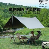 黑膠天幕帳篷戶外可攜式大號露營裝備野營野餐防曬六角蝶形遮陽棚