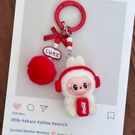 New Flocked Keychain Plush Pendant Labubu Doll Holding Coke Creative Small Gift Ornament Wholesale