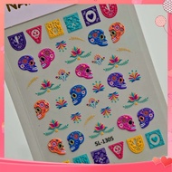 Nail Art Halloween Theme Nail Sticker Mexico Skull Festival 5d Embossed Decal Cute Cartoon Nail Deco