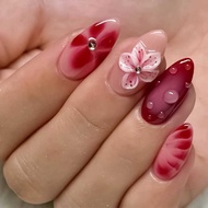 30Pcs Red Al Fake 3D Flower Designs Press On Full Cover Acrylic Artificial Nails Tips for Women DIY 