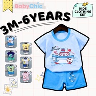Pakaian Budak Set Lengan Pendek Baby Toddler Kids Short Sleeve Clothing Set 3 Months - 6 Years
