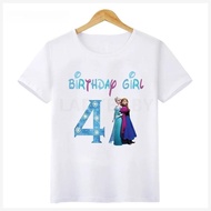 COD Summer Disney Princess Frozen Elsa Anna Birthday Gift Children's Clothing Cotton Girl T-Shirt 1 