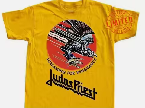JUDAS PRIEST SCREAMING FOR VENGEANCE DTG PRINT YELLOW MEN T SHIRT S-5XL