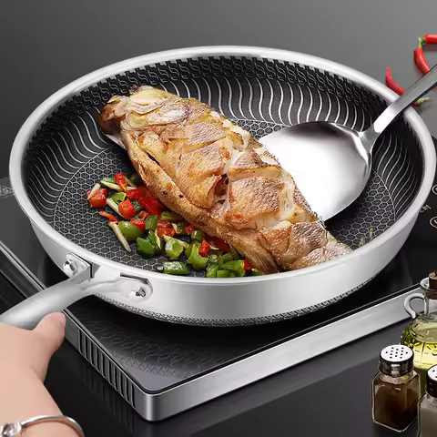 316l Stainless Steel Frying Pan Frying Pan Household Flat Bottomed Pan Frying Steak And Egg Pan Unco
