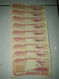 uang lama, uang kuno 100 rupiah 9 lembar no seri berurutan