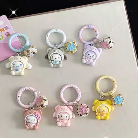 Sanrio Animal Costume Keychain Set My Melody Cinnamoroll Kuromi Pompompurin Bag Charm Cute