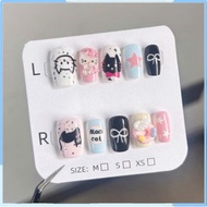 Nailbox, Cute Nailbox, Cute short fake nails, Short nailbox with rhinestones, hello kitty nails, TK0
