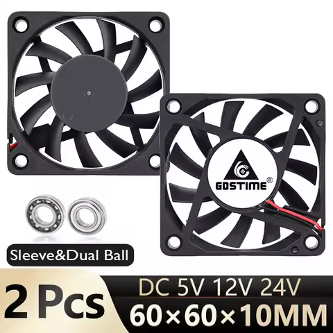 2 Pcs Gdstime 60mm 5V 12V 24V Volt 6cm 60x60x10mm Cooling Fan 6010 For Computer PC CPU Cooler USB 2P