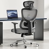 Soohow Ergonomic Mesh Office Chair, Computer Desk Chair Big and Tall, High Back Office Chair with Headrest, Adjustable Lumbar Support and 3D Armrests, Grey.