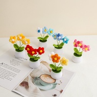 KY💕 Handmade Crochet Artificial Flower Mini Wool Flowers Finished Puff Pot Home Desktop Ornament Decoration MGAB