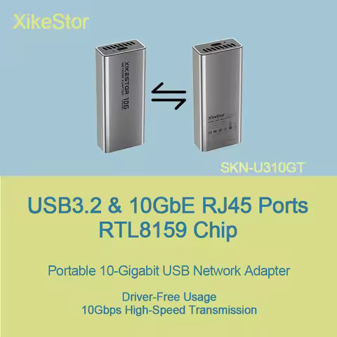 XikeStor USB to 10GbE Type-C Adapter, Thunderbolt 3/4/5 Compatible, with USB Cable