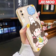 JIUMOO เคส Huawei Y7 Pro 2019ลายการ์ตูนกระต่ายและเด็กผู้หญิงดีไซน์ใหม่ชุบหรูหราฝาปิดเลนส์เต็มรูปแบบเคสป้องกันการกระแทกซิลิโคนสำหรับกล้องนุ่ม