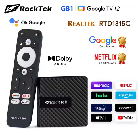 RockTek GB1 TV Dongle with Netflix Google Certified 2GB DDR4 16G eMMC Realtek1315C A55 CPU Mali-G57 