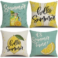 "Hello Sunmmer" Lemon Pattern Pillow Case 40x40/45x45/50x50/60x60cm Linen Cushion Cover