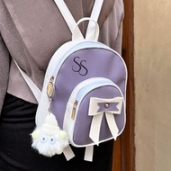 ZHIVA Tas Ransel Wanita Mini Kulit Sintetis Miniso Backpack Gendong Pita FREE GANTUNGAN Cantik uk T2