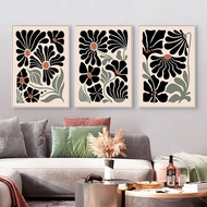 Abstract Flower Wall Art Pictures Black Floral Green Leaf Prints Minimalist Boho Botanical Posters f