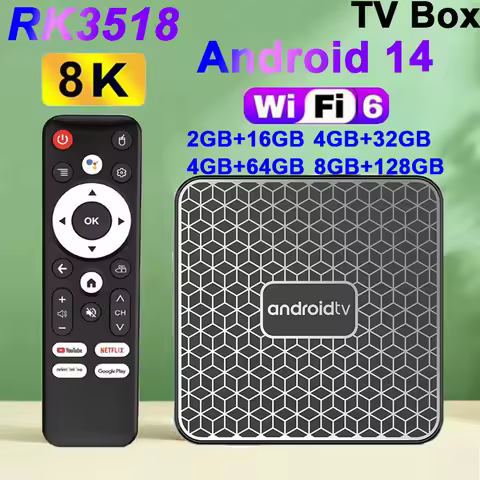 Android 14 Smart TV Box T8S RK3518 WiFi6 Ultra HD 8K Quad Cord Cortex-A53 Voice Remote Media Player 
