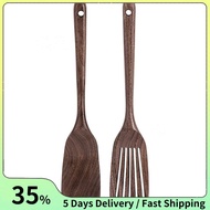 Wooden Spatula&Slotted Spatula for Cooking,Black Walnut Long Handle Wood and Slotted Turner for Non-