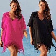 《When the flowers bloom》 Women Tassel Swimwear Bikini Cover Up Beach Wear Kaftan Loose Dress Plus Size