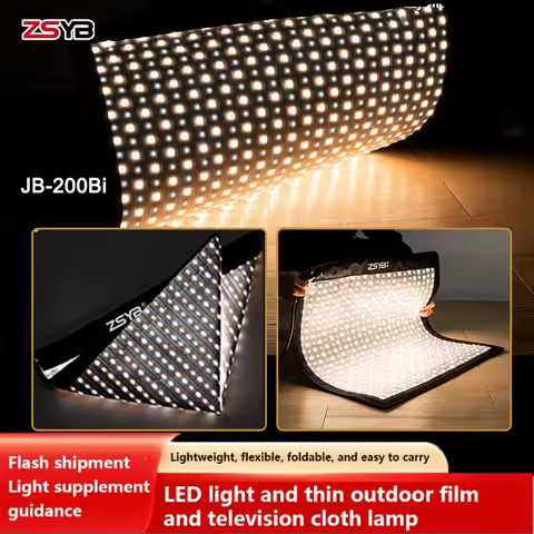 ZSYB JB-200Bi Portable Flexible Square Rollable Cloth LED Fill Light 2700K-6500K 200W Lamp Studio Vi