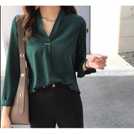 Medium Large Size Long-Sleeved Shirts Tops Shirt M-4XL Plus Clothing Women's V-Neck Loose Chiffon 1F