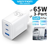 Vention® 65W GaN 3-Port Fast Charger for Laptop & Phones | PD3.0 Ultra-Compact
