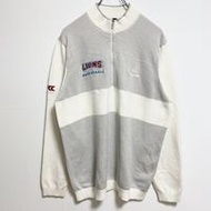 古著adidas長袖半拉鍊輕質針織毛衣，帶一點刺繡和籃球標誌，白色，L 碼