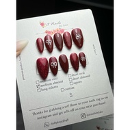 Itnailsbylala PREMIUM press on nails red maroon coquette korean fake nails custom Design cat eye fak