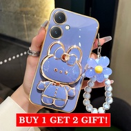 Casing OPPO Reno 11F 5g 2024 reno11 f reno11f reno 11 f 5g reno 11 pro phone case Softcase Liquid Silicone Cover new design Rabbit makeup mirror with holder for girls DDTHK01