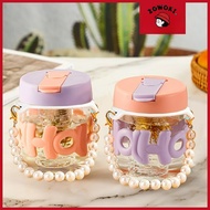 350ml Glass Cup Tumbler HOHO Aesthetic Coffee Cup and Glass Straw