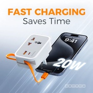 TESSAN - PD 20W Universal Wall Plug Multi Plugs Extension with USB Charging Ports and Type C Cable