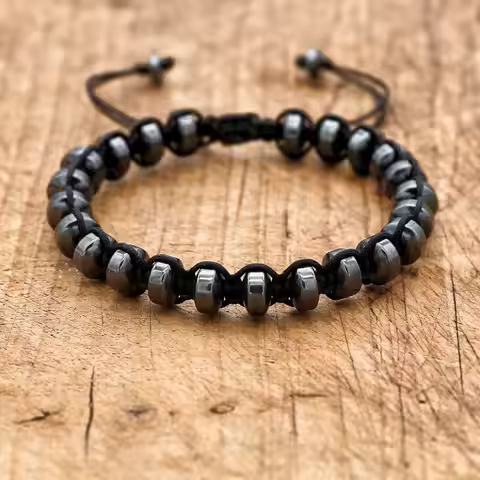 4*8mm Hematite Braided Bracelet for Women Men Yoga Lucky Handmade Bracelets Charm Couple Jewelry Gif