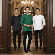 Kurta Lelaki Dewasa Tiga Suku Premium Crepe Dengan Wooded Button On Top Fashion Muslim Traditional