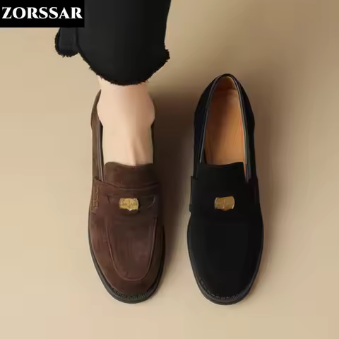 Genuine Leather Nude Suede Flat Shoes Women Loafers Summer Walk Moccasin Metal Lock Tassel Soft Sole