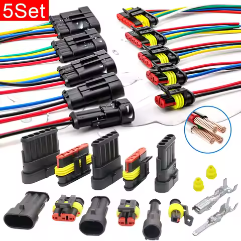 5Sets AMP 1P 2P 3P 4P 5P 6P Way Waterproof Electrical Auto Connector Male Female Plug with Wire Cabl