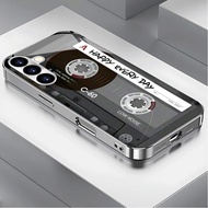 Magnetic Radio Tape Cassette 85 Luxury Plated Frame Glass Phone Case For Samsung Galaxy S22 S23 S24 
