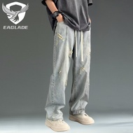 EAGLADE Wide Leg Men's Baggy Loose Vintage Jeans Pants for Men TY6006 in Light Blue C03